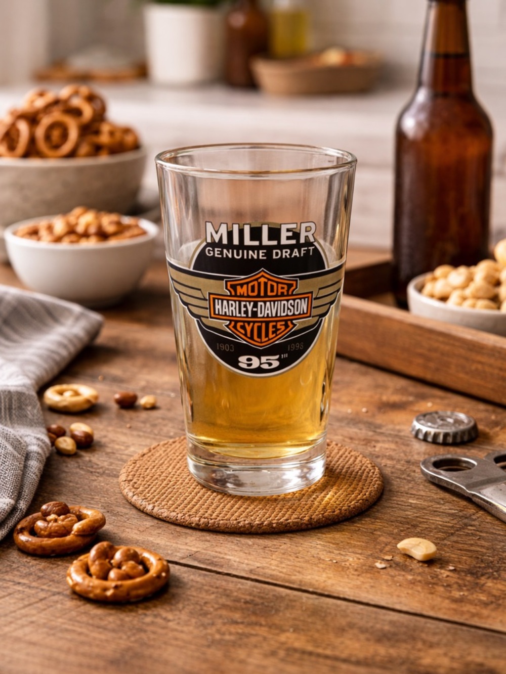 Harley-Davidson 95th Anniversary Pint Glass Miller Genuine Draft Beer Glass